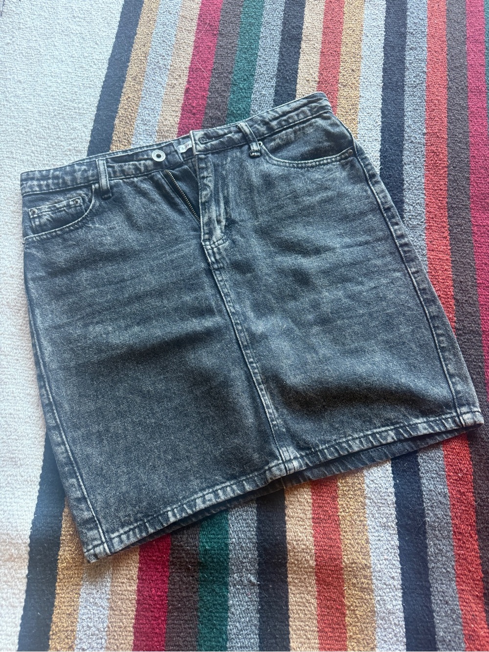 Washed Black Denim Mini Skirt - Women
